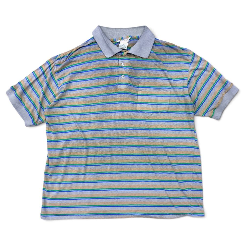 Vintage 80s Darby Sport Striped Gray Polo Shirt Soft Thin Sheer Distressed XL